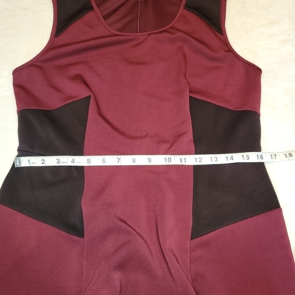 Elegant Burgundy and Black Sleeveless Dress - Picture 6 of 7